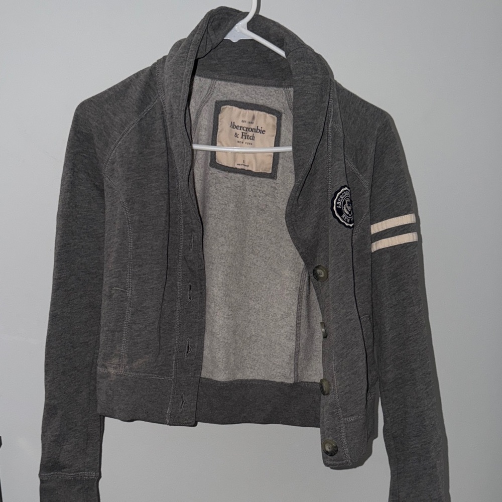 Vintage 2000’s Abercrombie & Fitch Charcoal Varsity Jacket - Picture 2 of 9
